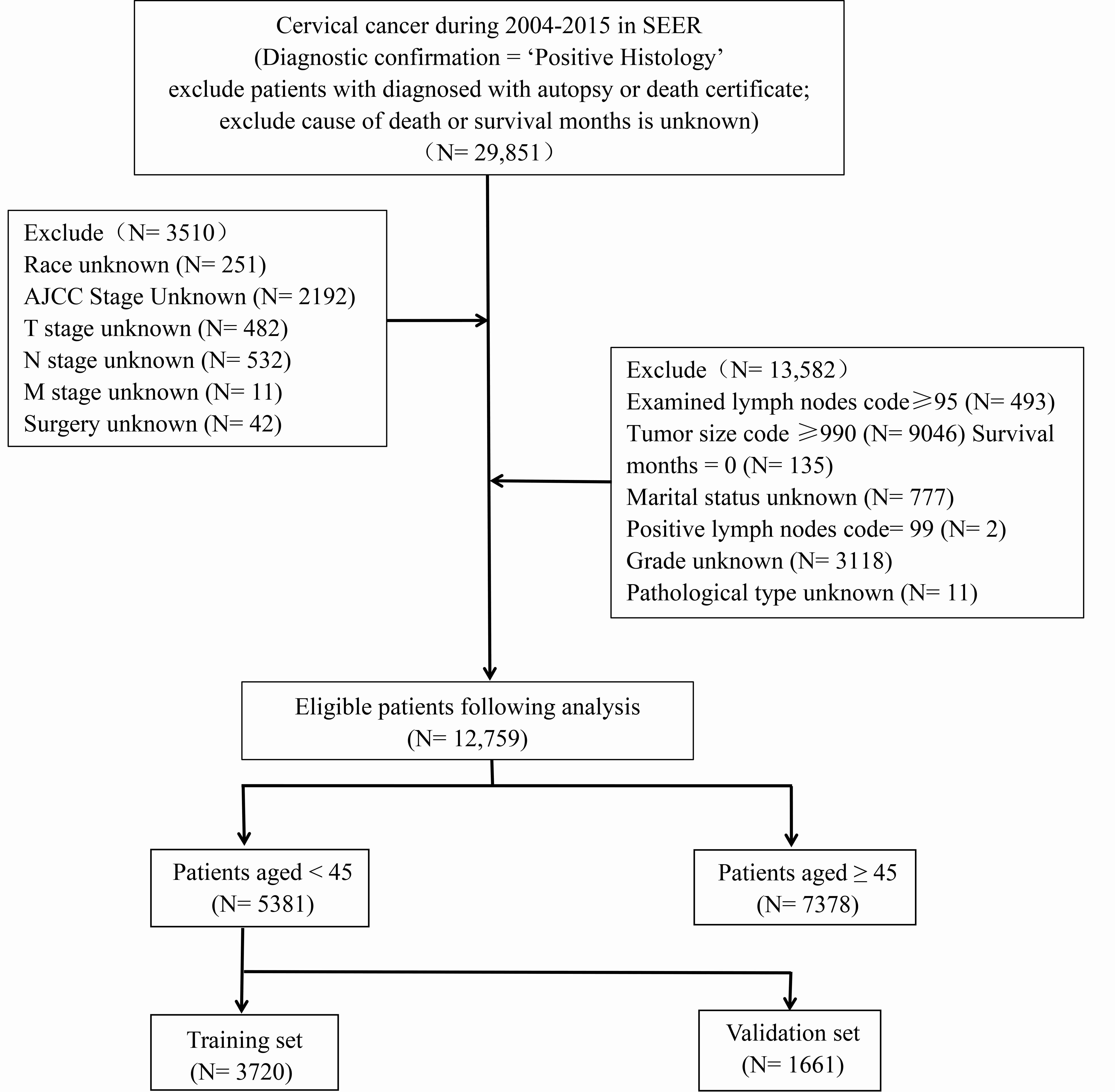 Flowchart showing the patient selection of this study. SEER:
Surveillance, Epidemiology and End Results; AJCC: American Joint Committee on
Cancer.